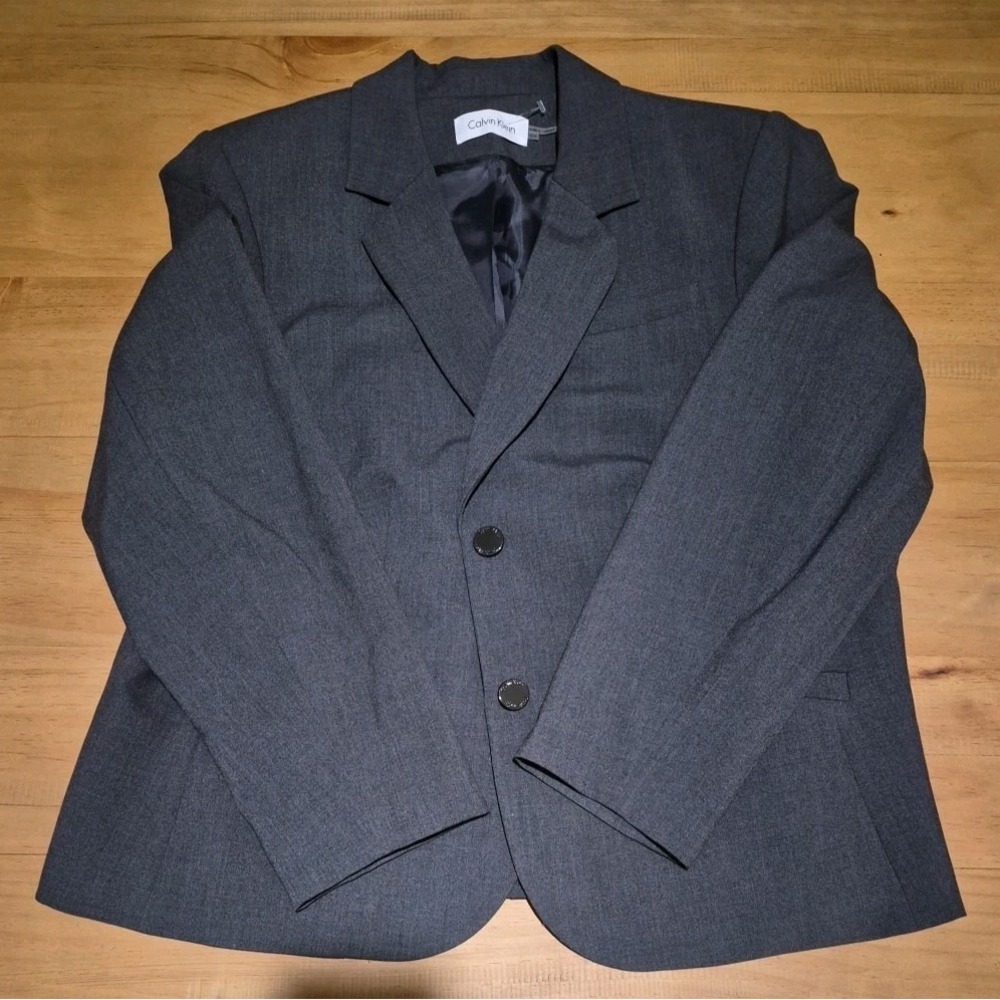 Calvin Klein Women's Gray Two-Button Blazer Jacket Plus Size 18W